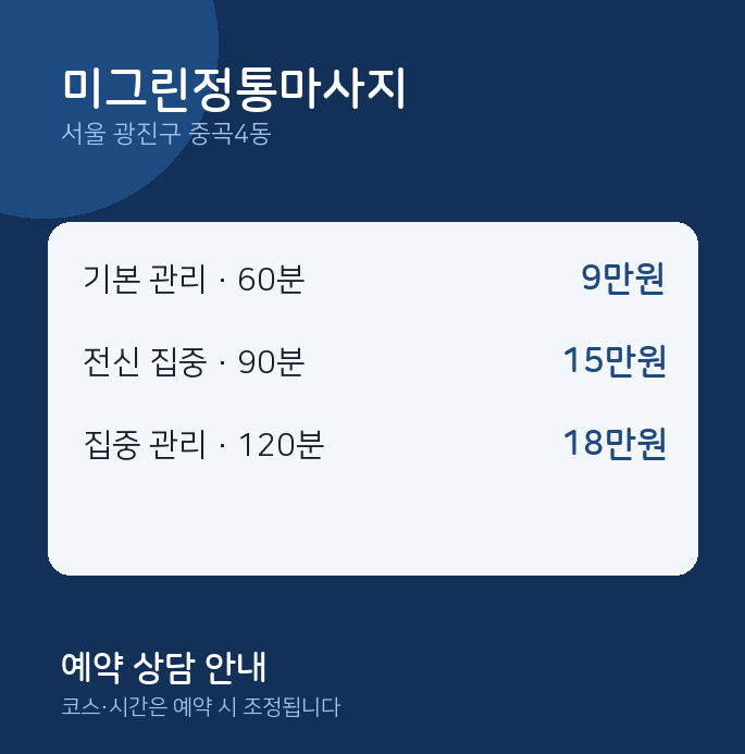 중곡4동 아로마 미그린정통마사지